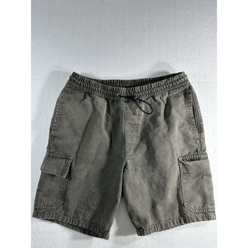 ASOS DESIGN Mens Cargo Shorts XS Olive Green Washed Canvas Elastic Toggle Waist